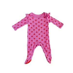 Okie Dokie Baby Girl Pink Heart Footed Sleeper Pajamas 6M 100% Cotton